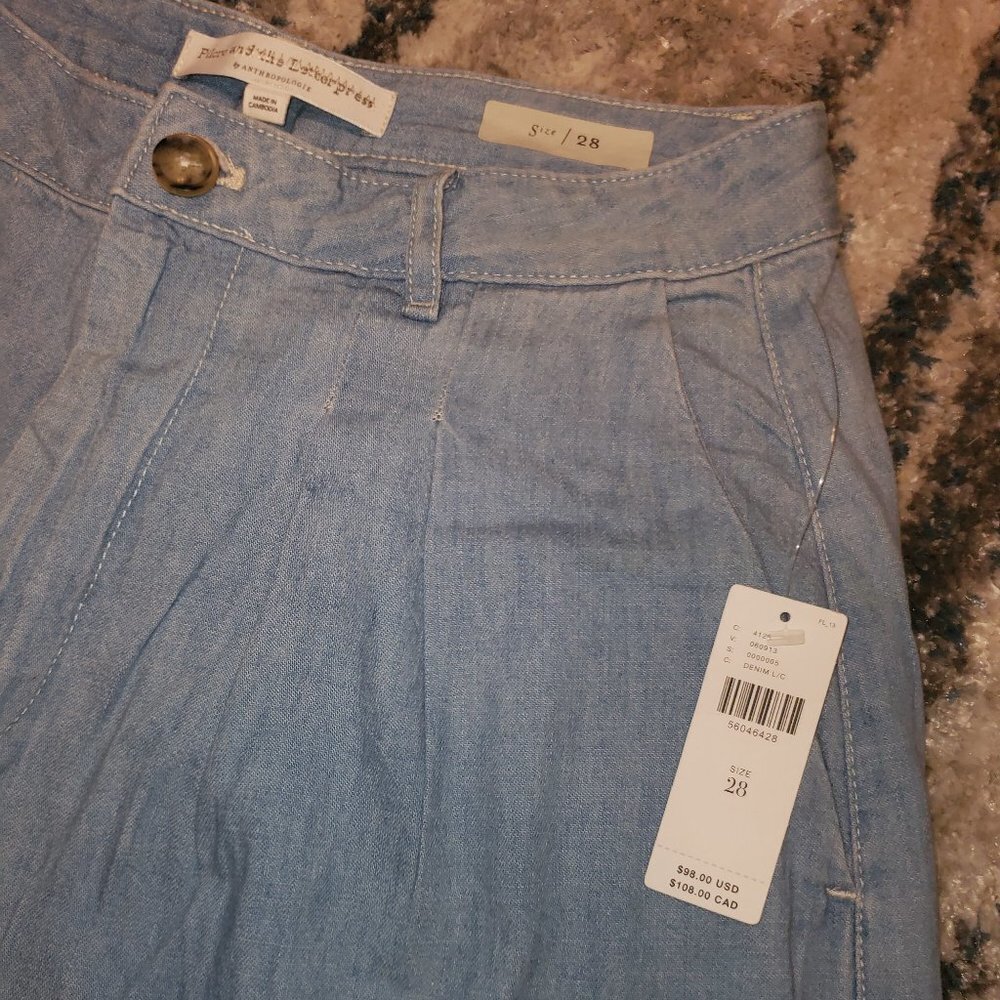 New Anthropologie Pilcro and the Letterpress Mina Chambray Culottes Size 28 - Picture 6 of 12